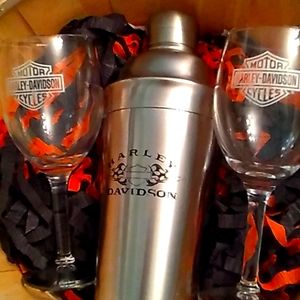 Harley Davidson  wine glasses and shaker